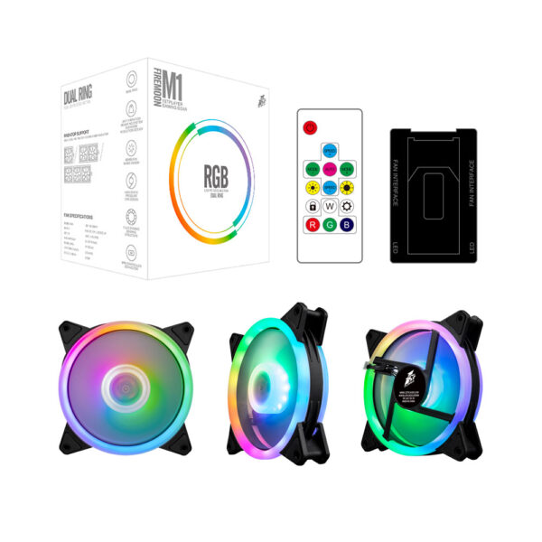 Set 3 ventilatoare 1stPlayer® Combo M1-bk aRGB, controller si telecomanda, culoare neagra