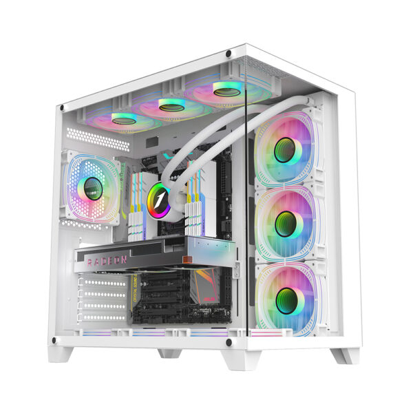 Sistem PC Gaming 1stPlayer® cu AMD Ryzen™ 9 9900X3D 5.5GHz, 140Mb cache, 32 GB DDR5, SSD 1 TB M.2, video GeForce® RTX™ 5080 16 GB GDDR7 DLSS4, liquid cooling, WiFi, R99MV8W8, Windows 11 Pro