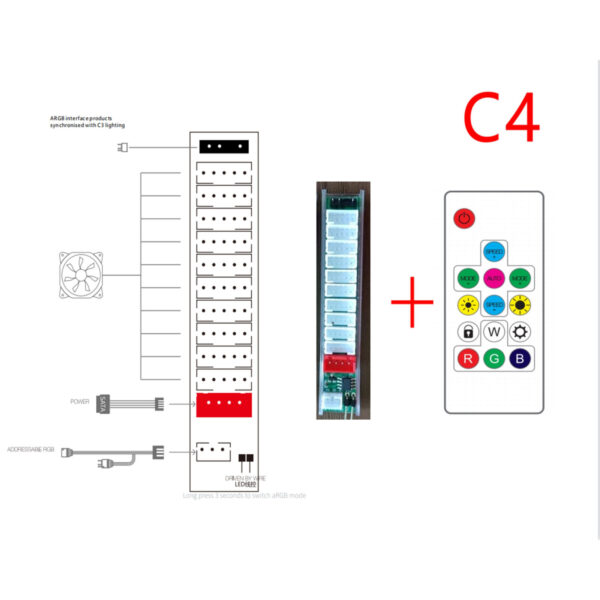 Controler 1stPlayer ARGB cu telecomanda C4, compatibil cu ventilatoare cu 5 pini, suporta sincronizare cu placa de baza