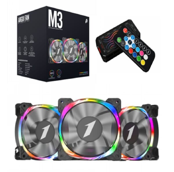 Set 3 Ventilatoare 1stPlayer® COMBO M3-bk Firemoon, aRGB, controller si telecomanda, negru