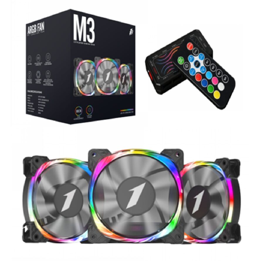 Set 3 Ventilatoare 1stPlayer® COMBO M3-bk Firemoon, aRGB, controller si telecomanda, negru