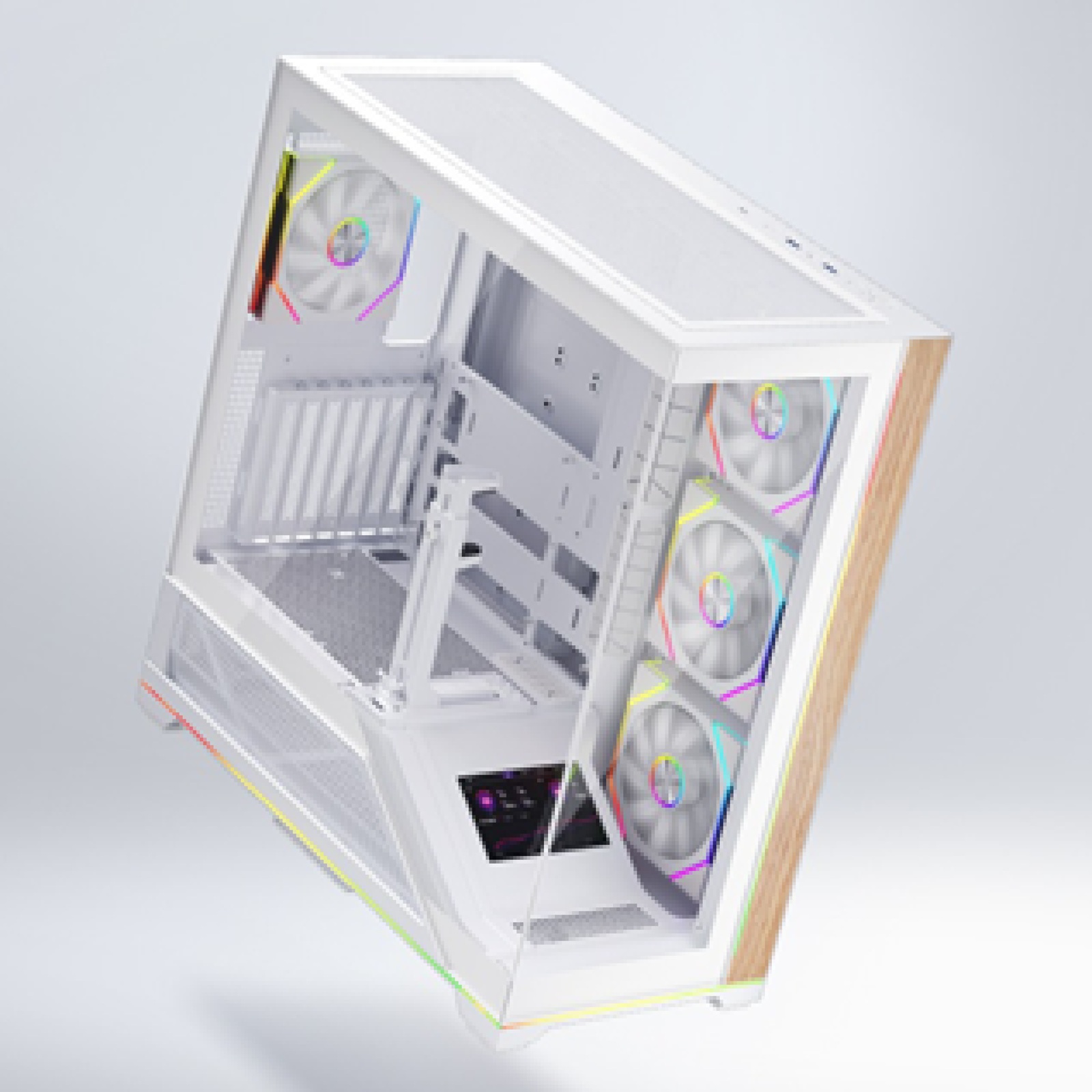 Carcasa 1stPLAYER® Gaming WP8-wh, ATX, display, suport VGA montaj vertical, 4 ventilatoare aRGB plus PWM, telecomanda, strip LED, alb