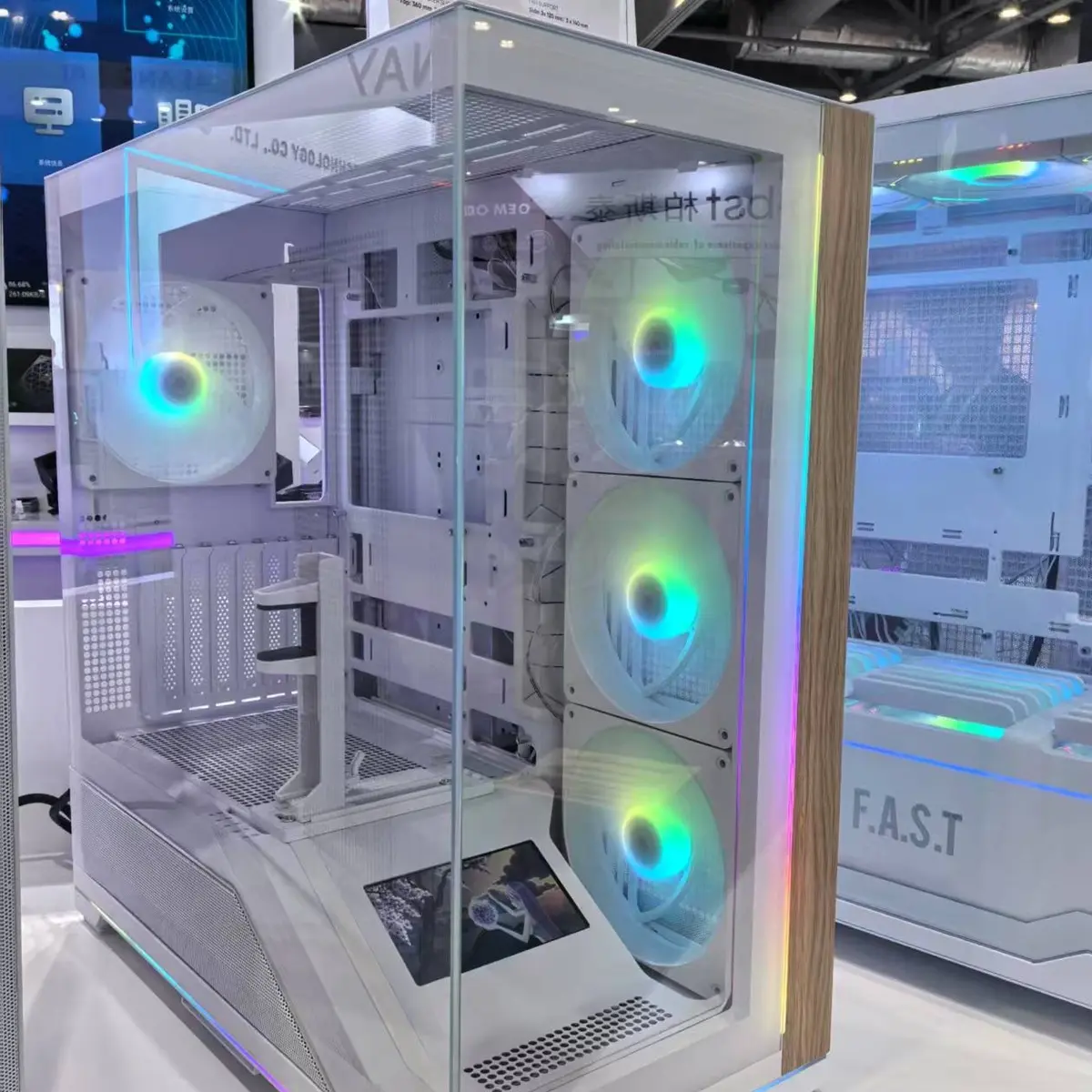 Carcasa 1stPLAYER® Gaming WP8-wh, ATX, display, suport VGA montaj vertical, 4 ventilatoare aRGB plus PWM, telecomanda, strip LED, alb - imagine 2