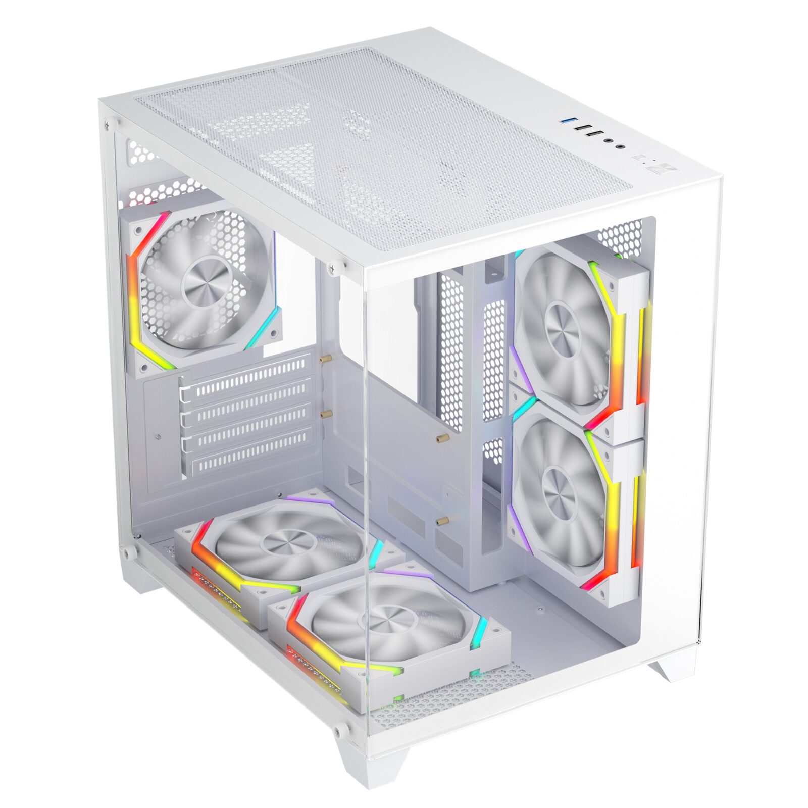 Carcasa 1stPLAYER® Gaming BV5-wh, 5 ventilatoare aRGB plus PWM, Micro-ATX, telecomanda, alb