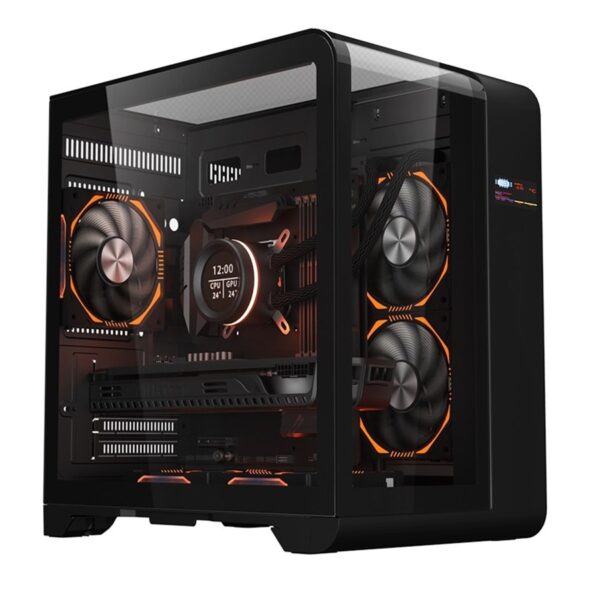 Carcasa 1stPLAYER Gaming RT5-bk, 5 ventilatoare aRGB plus PWM, display, Micro-ATX, telecomanda, negru