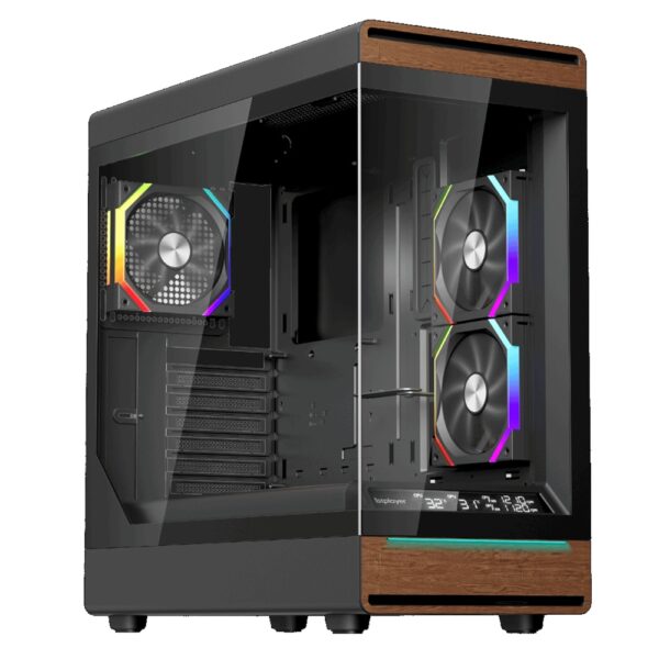 Carcasa 1stPLAYER Gaming WD8-bk, 3 ventilatoare aRGB plus PWM, ATX, display, strip LED, telecomanda, negru