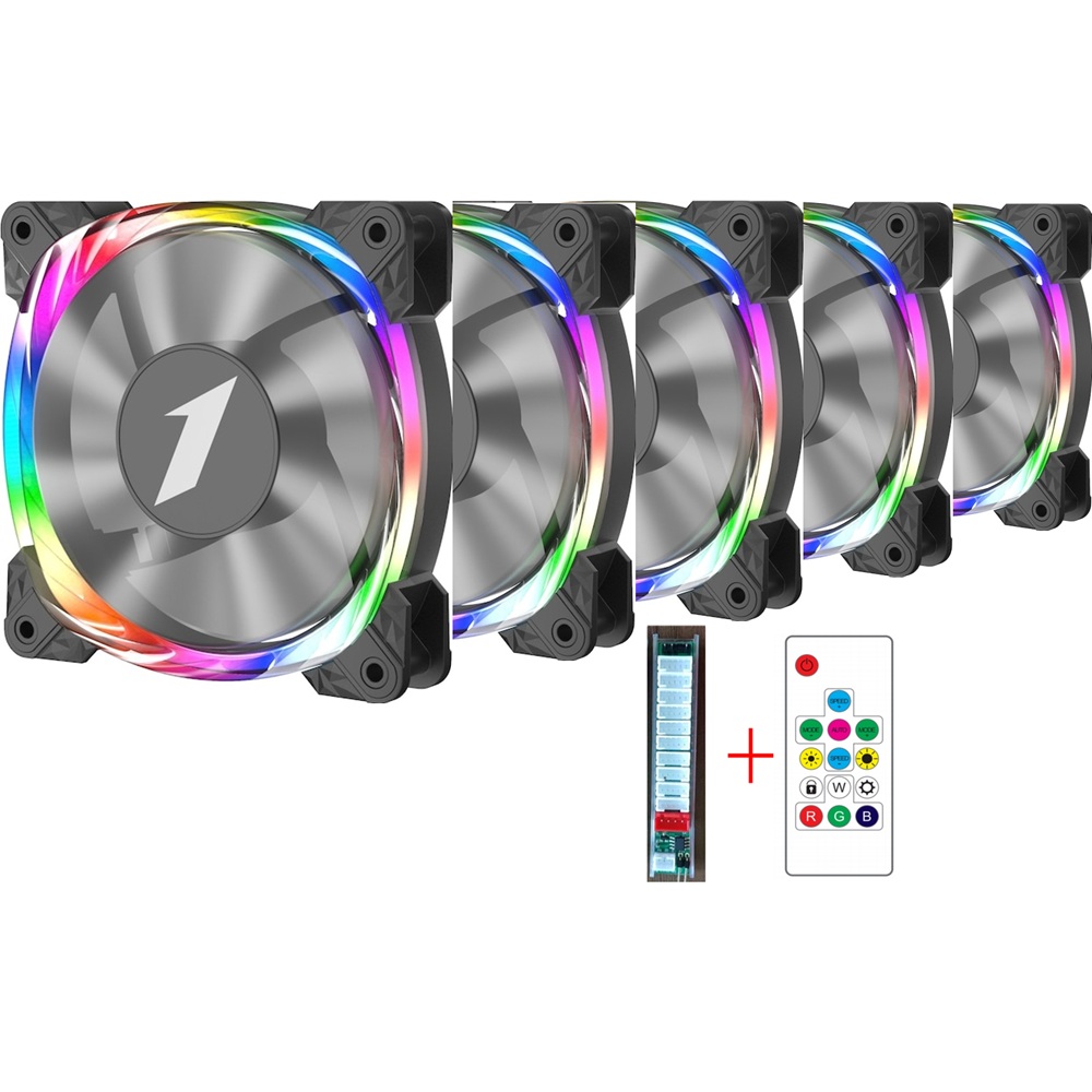 Set 5 ventilatoare 1stPlayer® M3-bk aRGB, controller si telecomanda, negru