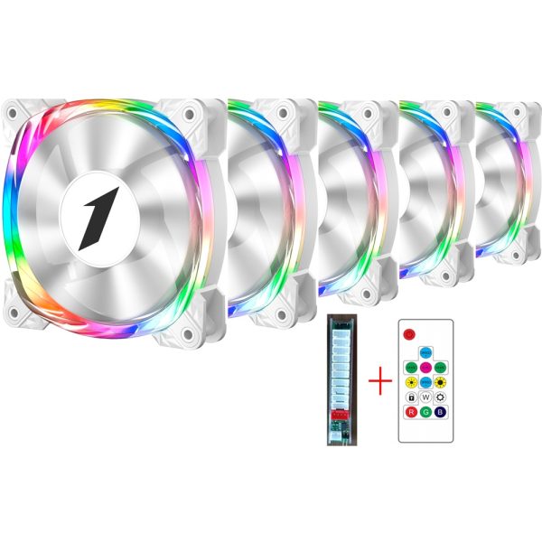 Set 5 ventilatoare 1stPlayer® M3-wh aRGB, controller si telecomanda, alb