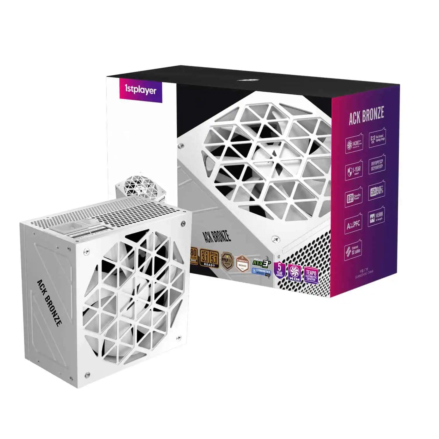 Sursa PC, 1stPlayer, 750W, 80 PLUS® Bronze si certificat Bronze Cybenetics, ATX 3.1, PCIe 5.1, HA-750AA2, alb