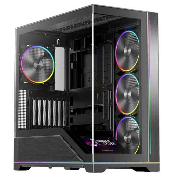 Carcasa 1stPLAYER Gaming WP9-bk, 4 ventilatoare aRGB plus PWM, display 5.5 inches, strip LED, ATX, telecomanda, negru